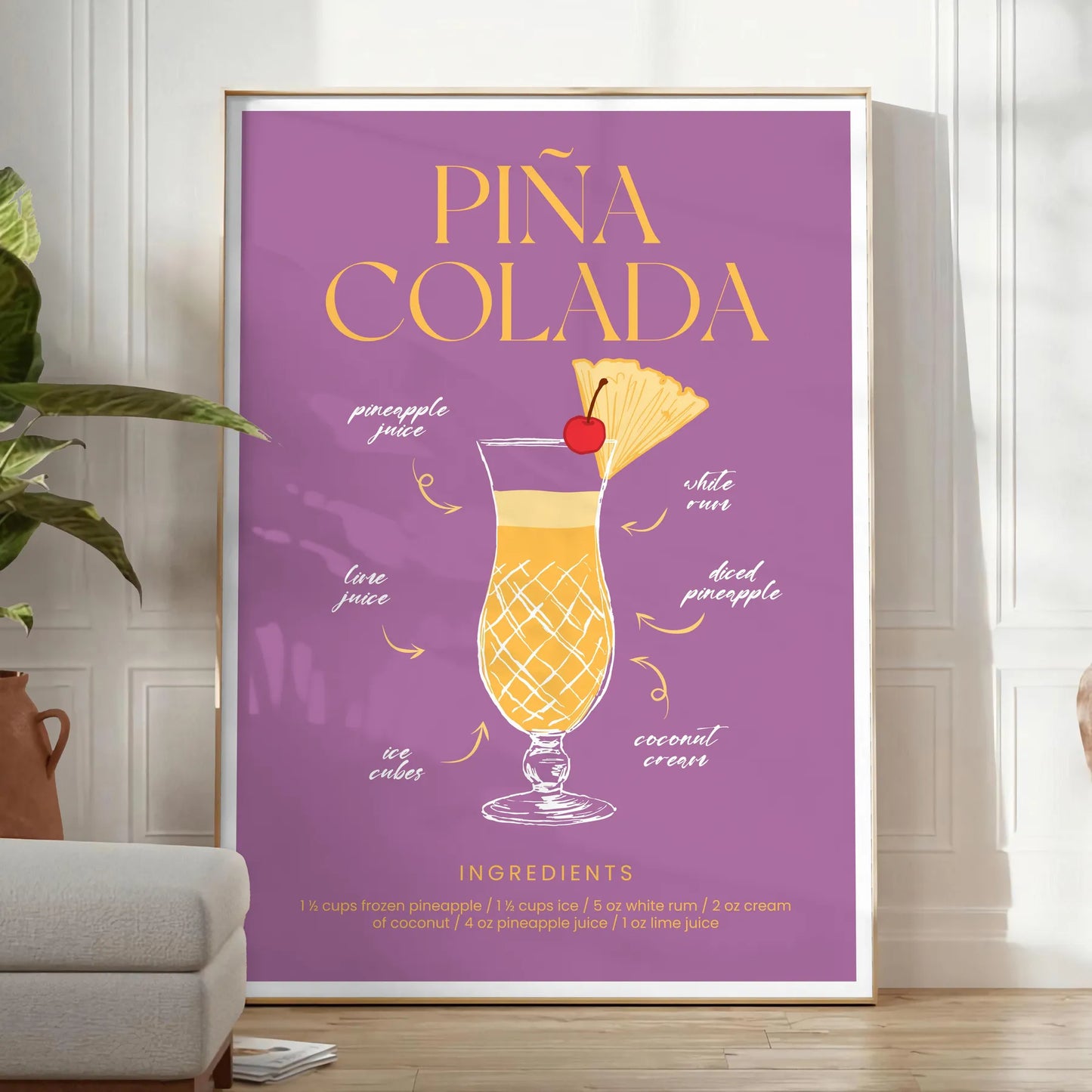 tropical twist space Pina Colada Cocktail Poster vibrant hues orange red striking wall art perfect gift lovers various print sizes A4 cm A0 decor today