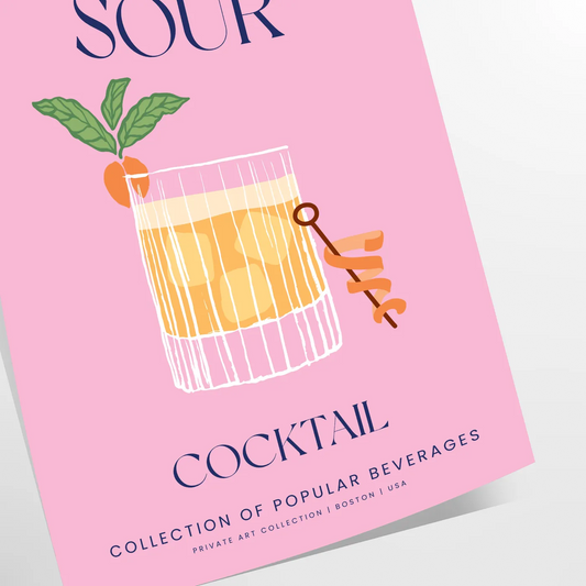space Whiskey Sour Cocktail Art Poster vibrant yellow blue hues stunning wall splash sophistication unique gift decor A4 cm A0 sizes