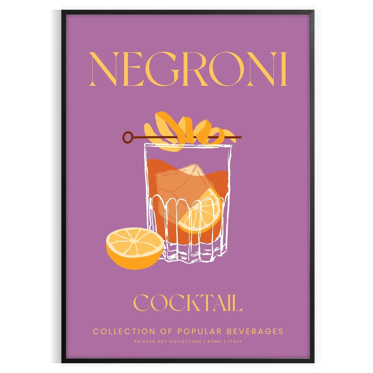 space vibrant Negroni cocktail poster stunning yellow orange hues wall art lover unique gift idea variety sizes A4 cm A0