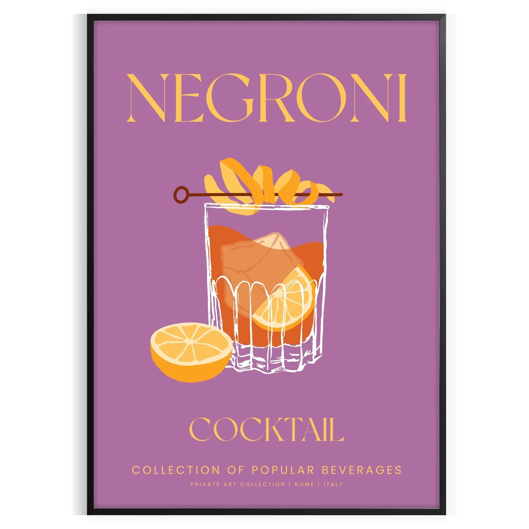 space vibrant Negroni cocktail poster stunning yellow orange hues wall art lover unique gift idea variety sizes A4 cm A0