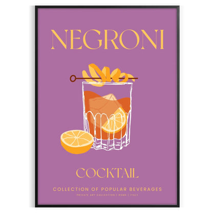 space vibrant Negroni cocktail poster stunning yellow orange hues wall art lover unique gift idea variety sizes A4 cm A0