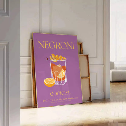 space vibrant Negroni cocktail poster stunning yellow orange hues wall art lover unique gift idea variety sizes A4 cm A0
