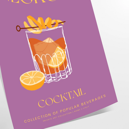 space vibrant Negroni cocktail poster stunning yellow orange hues wall art lover unique gift idea variety sizes A4 cm A0