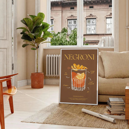 space vibrant Negroni Cocktail Art Poster green orange hues stunning print perfect wall lovers unique gift decor today available A4 cm A0