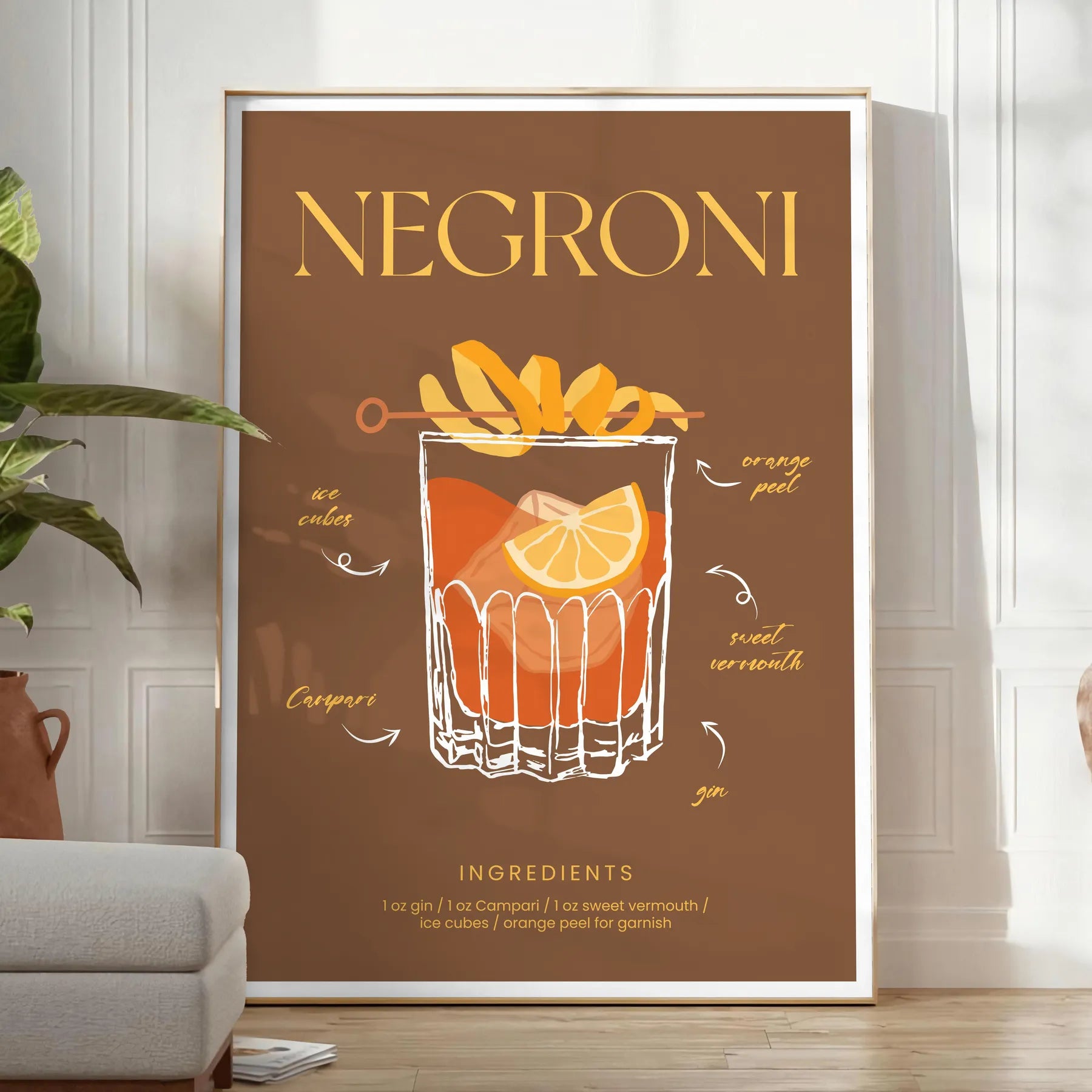 space vibrant Negroni Cocktail Art Poster green orange hues stunning print perfect wall lovers unique gift decor today available A4 cm A0