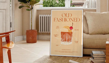space vibrant Old Fashioned cocktail poster orange red hues wall eye addition décor gift personal enjoyment interior style stunning artwork frame
