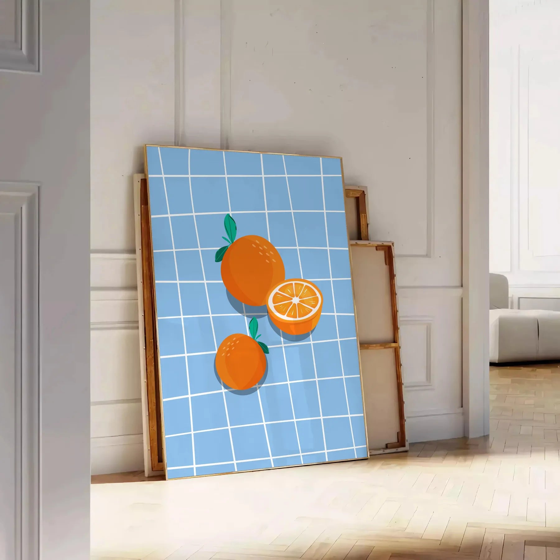cooking space vibrant Orange Kitchen poster bold gray color palette wall art thoughtful gift artwork splash style home unframed versions decor