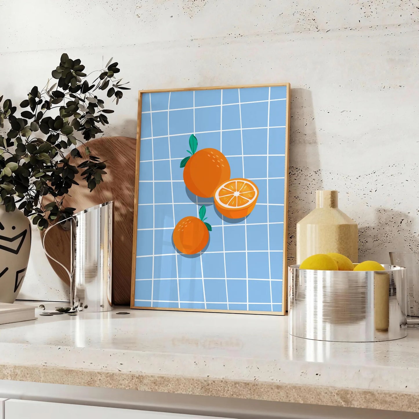 cooking space vibrant Orange Kitchen poster bold gray color palette wall art thoughtful gift artwork splash style home unframed versions decor