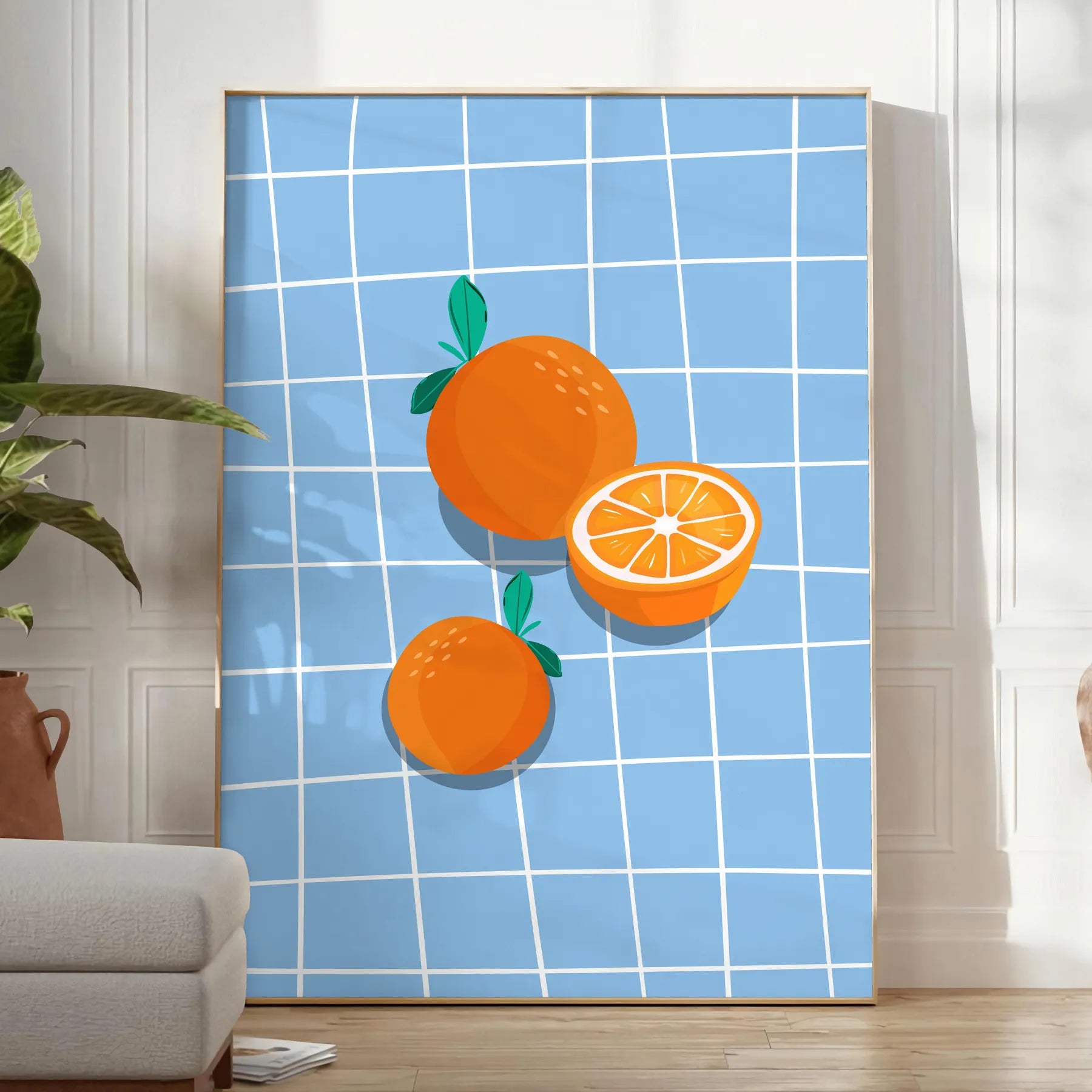 cooking space vibrant Orange Kitchen poster bold gray color palette wall art thoughtful gift artwork splash style home unframed versions decor