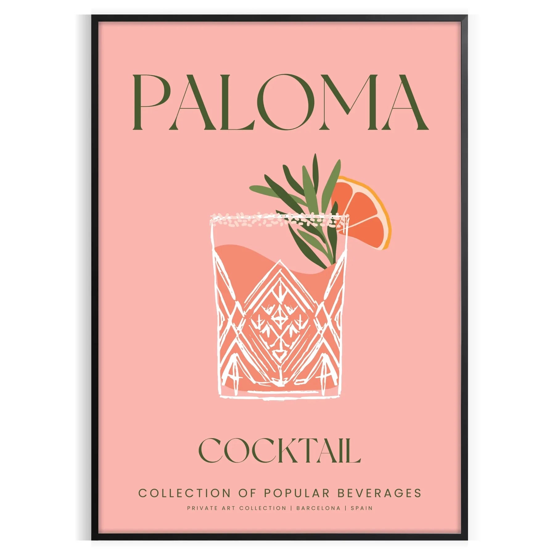 space stunning Paloma Cocktail art poster earthy brown vibrant green hues unique wall thoughtful gift captivating print touch elegance decor unframed options