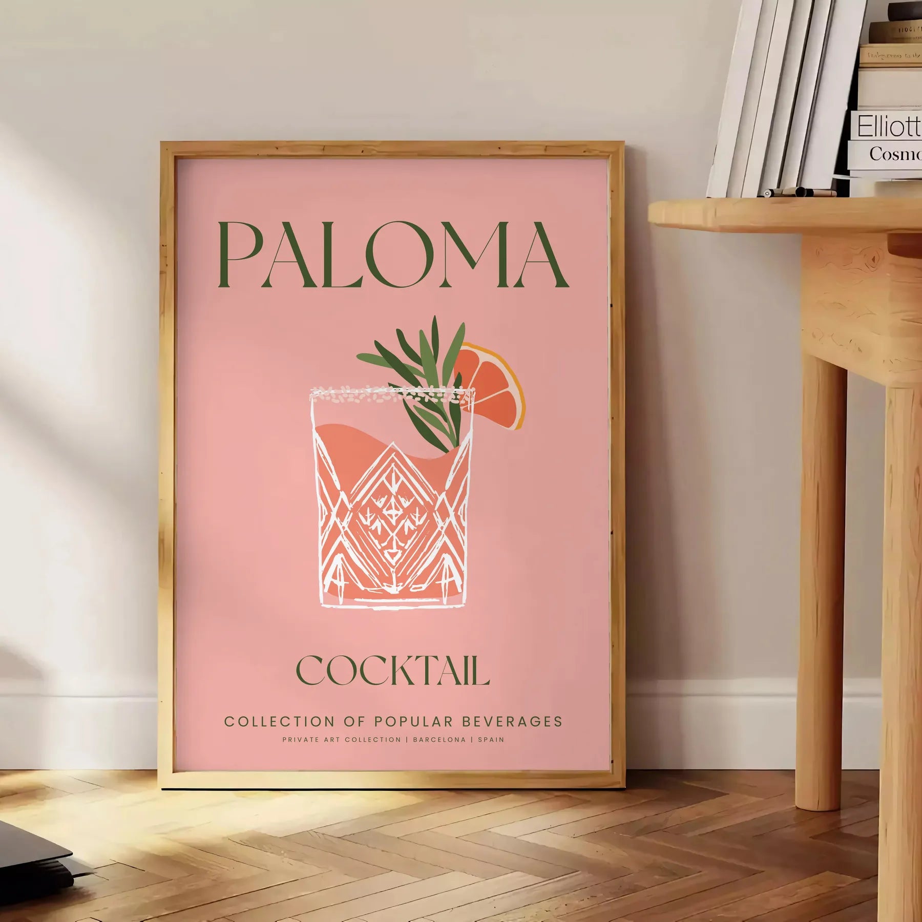 space stunning Paloma Cocktail art poster earthy brown vibrant green hues unique wall thoughtful gift captivating print touch elegance decor unframed options