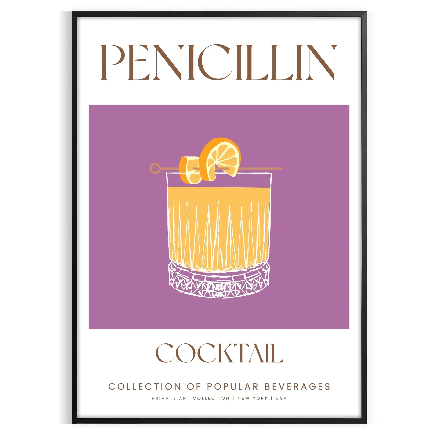 unique Penicillin Cocktail Art poster modern creativity chic gray vibrant orange palette wall lovers artwork stylish touch space print sizes A4 cm A0