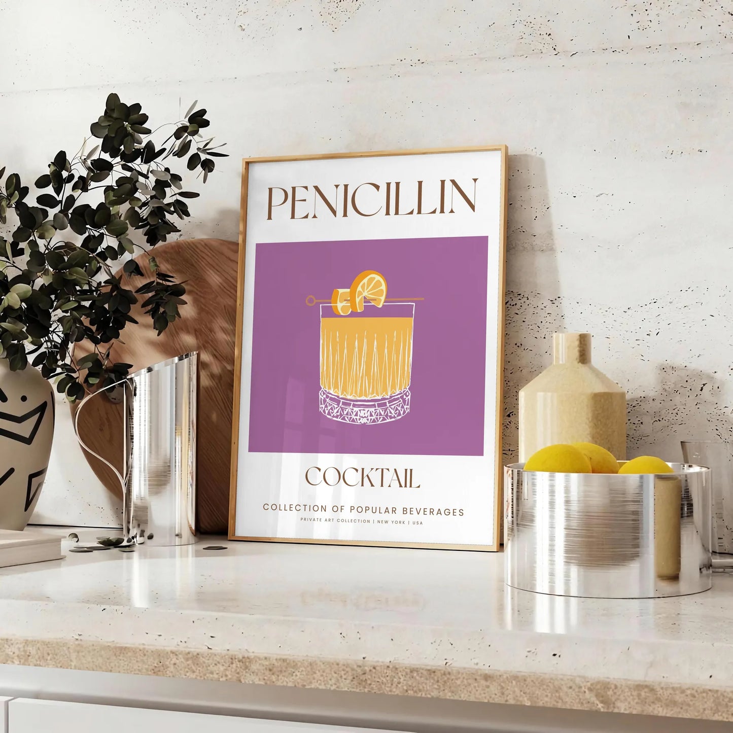 unique Penicillin Cocktail Art poster modern creativity chic gray vibrant orange palette wall lovers artwork stylish touch space print sizes A4 cm A0