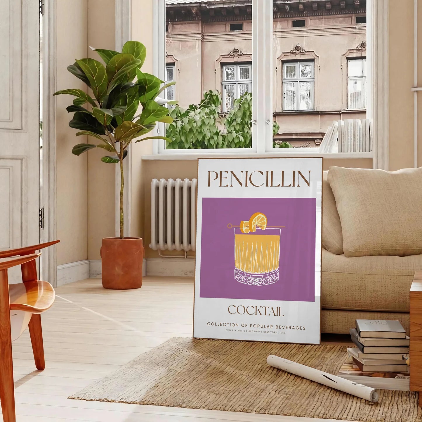 unique Penicillin Cocktail Art poster modern creativity chic gray vibrant orange palette wall lovers artwork stylish touch space print sizes A4 cm A0