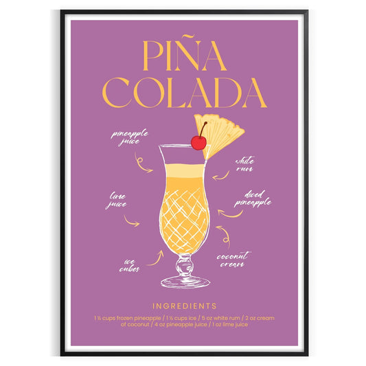 tropical twist space Pina Colada Cocktail Poster vibrant hues orange red striking wall art perfect gift lovers various print sizes A4 cm A0 decor today