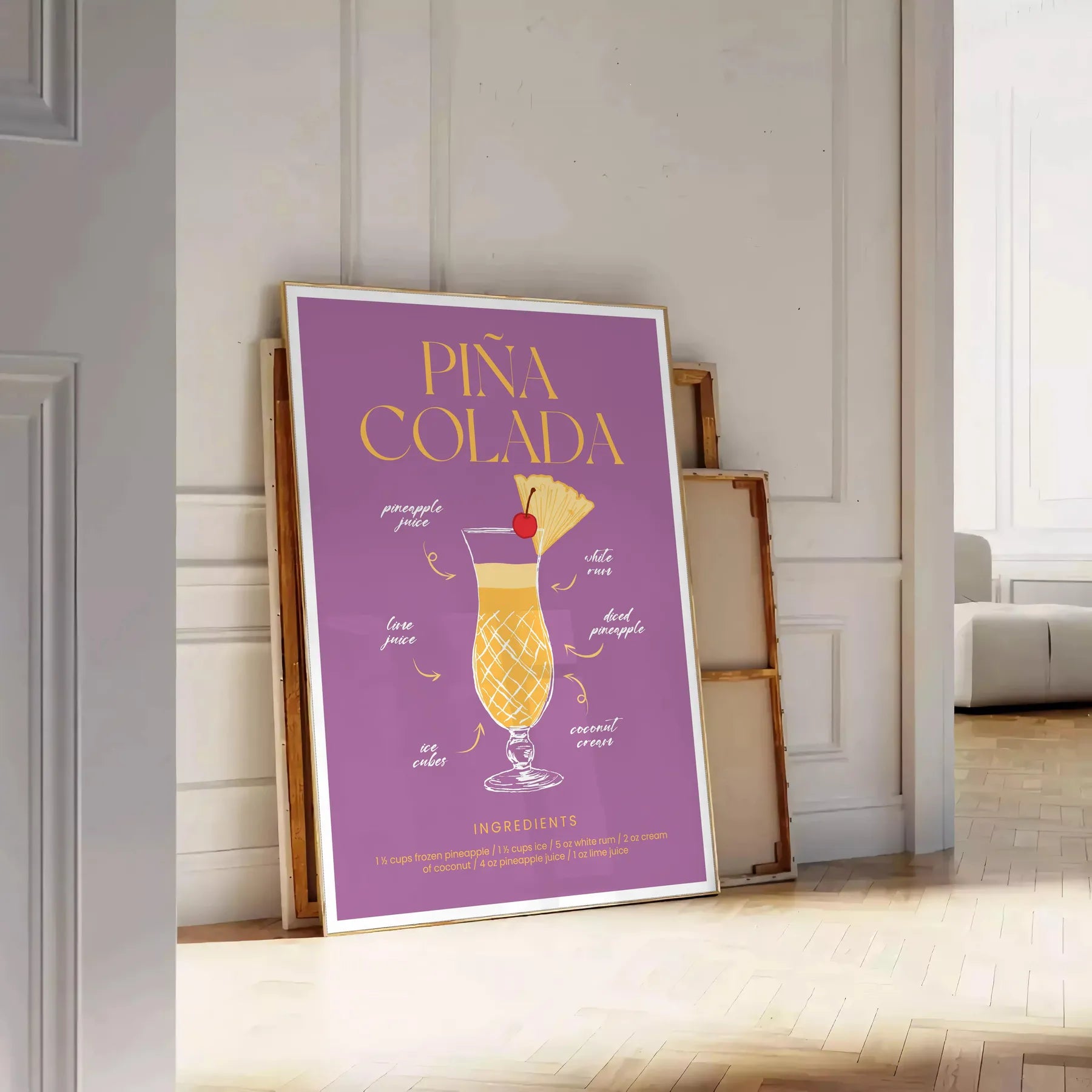 tropical twist space Pina Colada Cocktail Poster vibrant hues orange red striking wall art perfect gift lovers various print sizes A4 cm A0 decor today