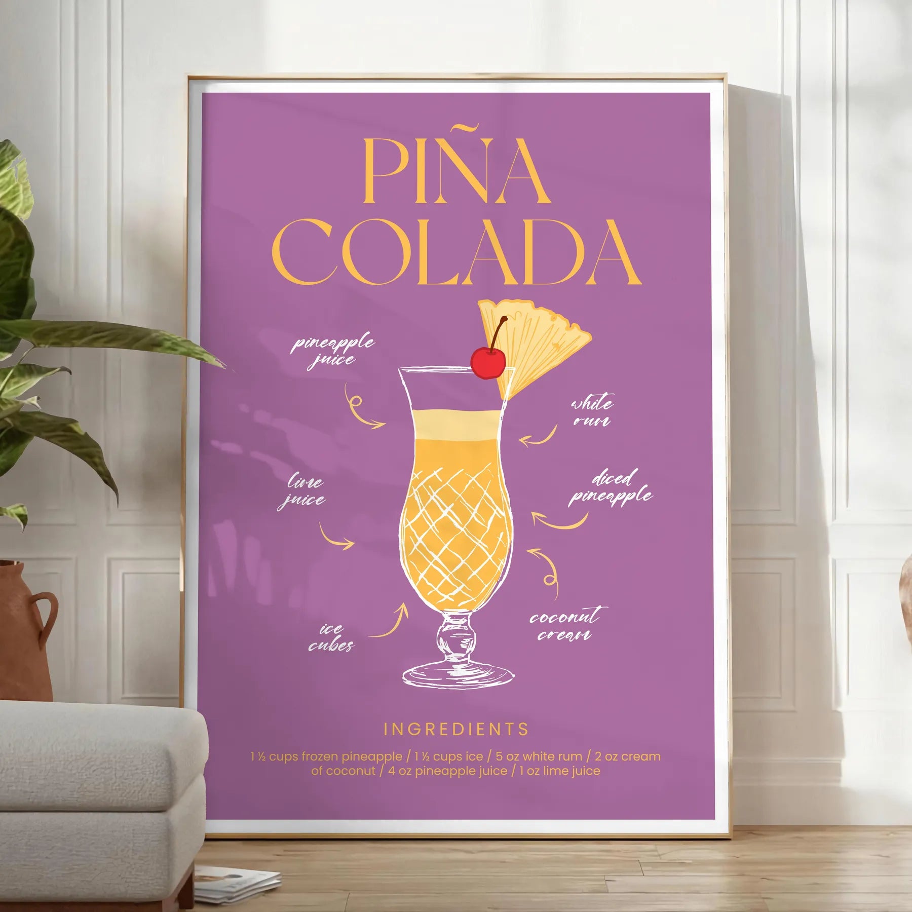 tropical twist space Pina Colada Cocktail Poster vibrant hues orange red striking wall art perfect gift lovers various print sizes A4 cm A0 decor today