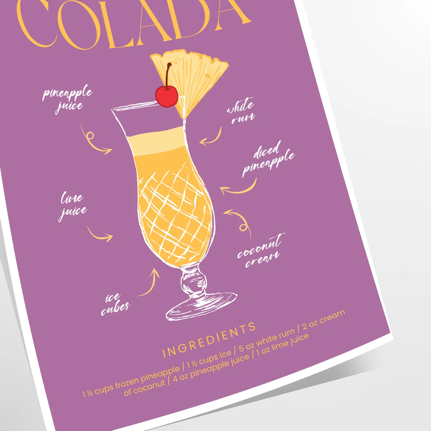 tropical twist space Pina Colada Cocktail Poster vibrant hues orange red striking wall art perfect gift lovers various print sizes A4 cm A0 decor today