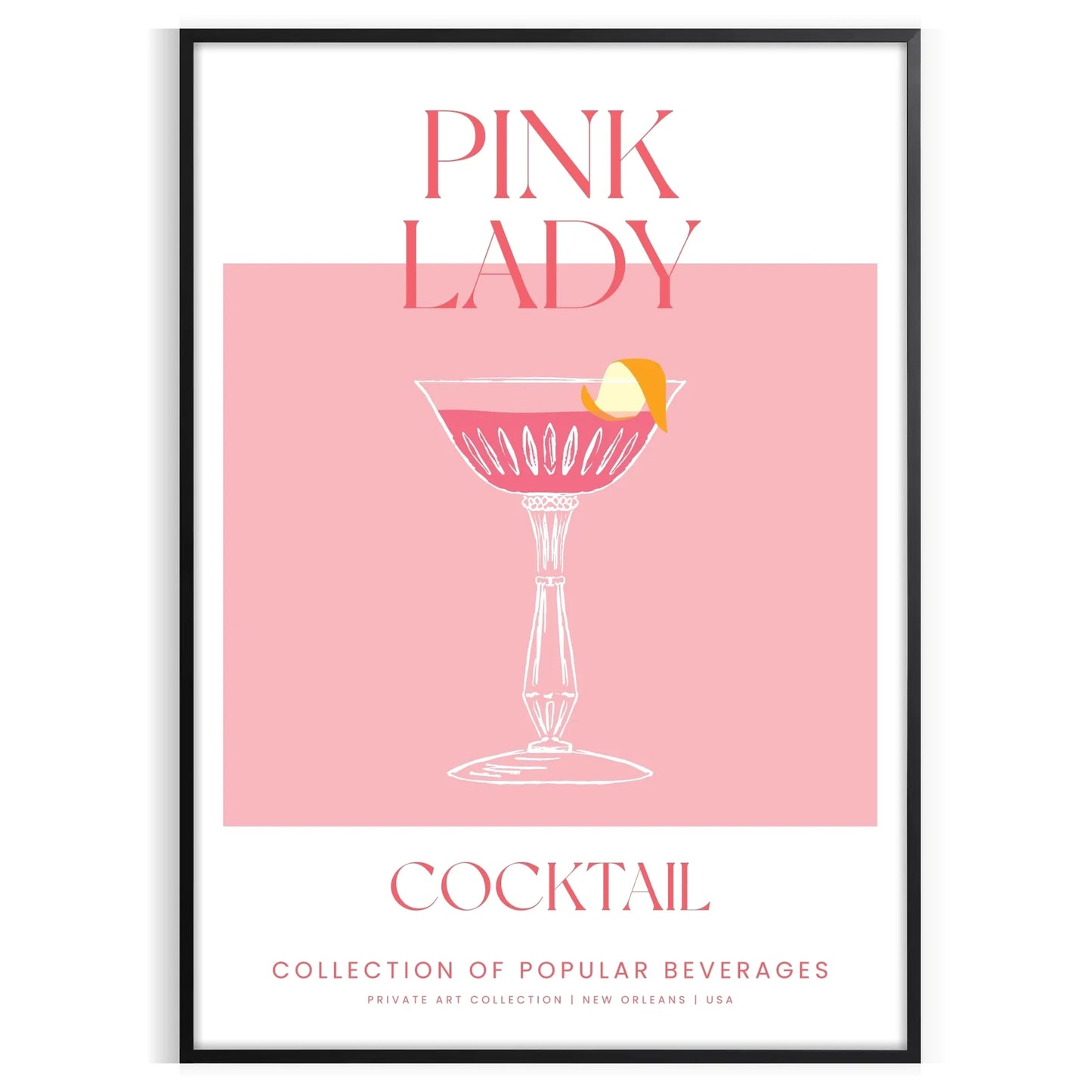 splash sophistication space vibrant Pink Lady Cocktail poster eye blend orange hues stunning wall art perfect print gift enthusiasts options frame