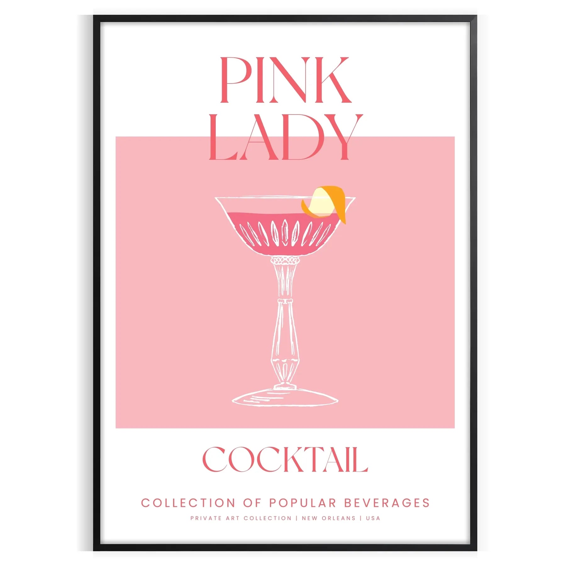 splash sophistication space vibrant Pink Lady Cocktail poster eye blend orange hues stunning wall art perfect print gift enthusiasts options frame