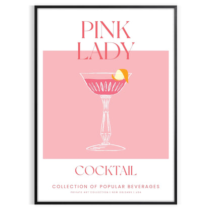 splash sophistication space vibrant Pink Lady Cocktail poster eye blend orange hues stunning wall art perfect print gift enthusiasts options frame