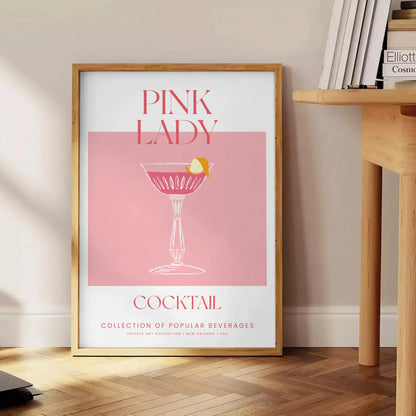 splash sophistication space vibrant Pink Lady Cocktail poster eye blend orange hues stunning wall art perfect print gift enthusiasts options frame