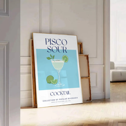 space vibrant Pisco Sour Cocktail poster refreshing green blue hues wall art enthusiasts artwork ideal gift sizes A4 cm A0