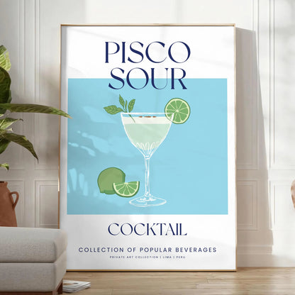 space vibrant Pisco Sour Cocktail poster refreshing green blue hues wall art enthusiasts artwork ideal gift sizes A4 cm A0