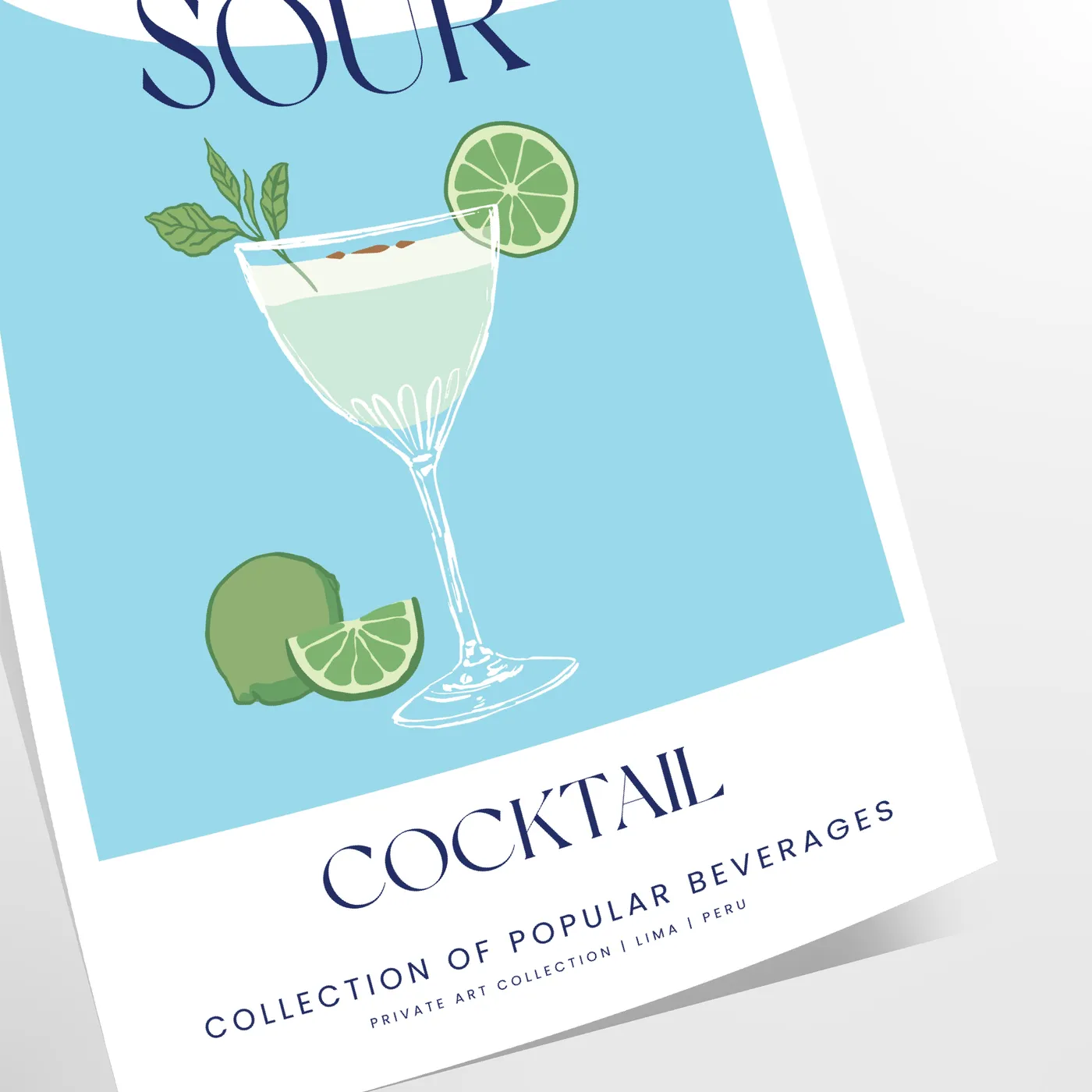 space vibrant Pisco Sour Cocktail poster refreshing green blue hues wall art enthusiasts artwork ideal gift sizes A4 cm A0