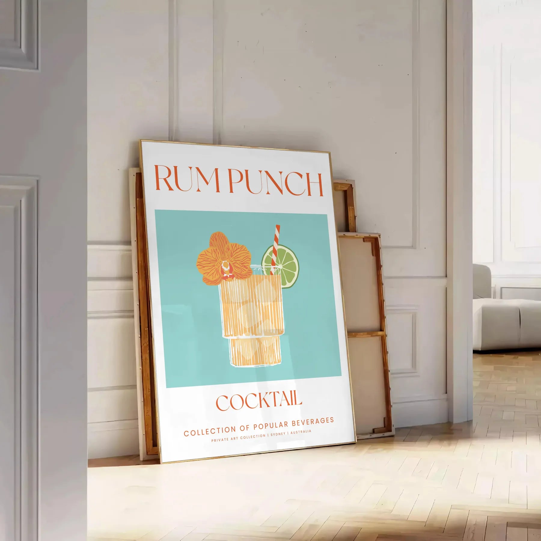 space vibrant rum punch cocktail poster lively green orange hues kitchen wall art unique gift eye print tropical touch room framed frameless version style