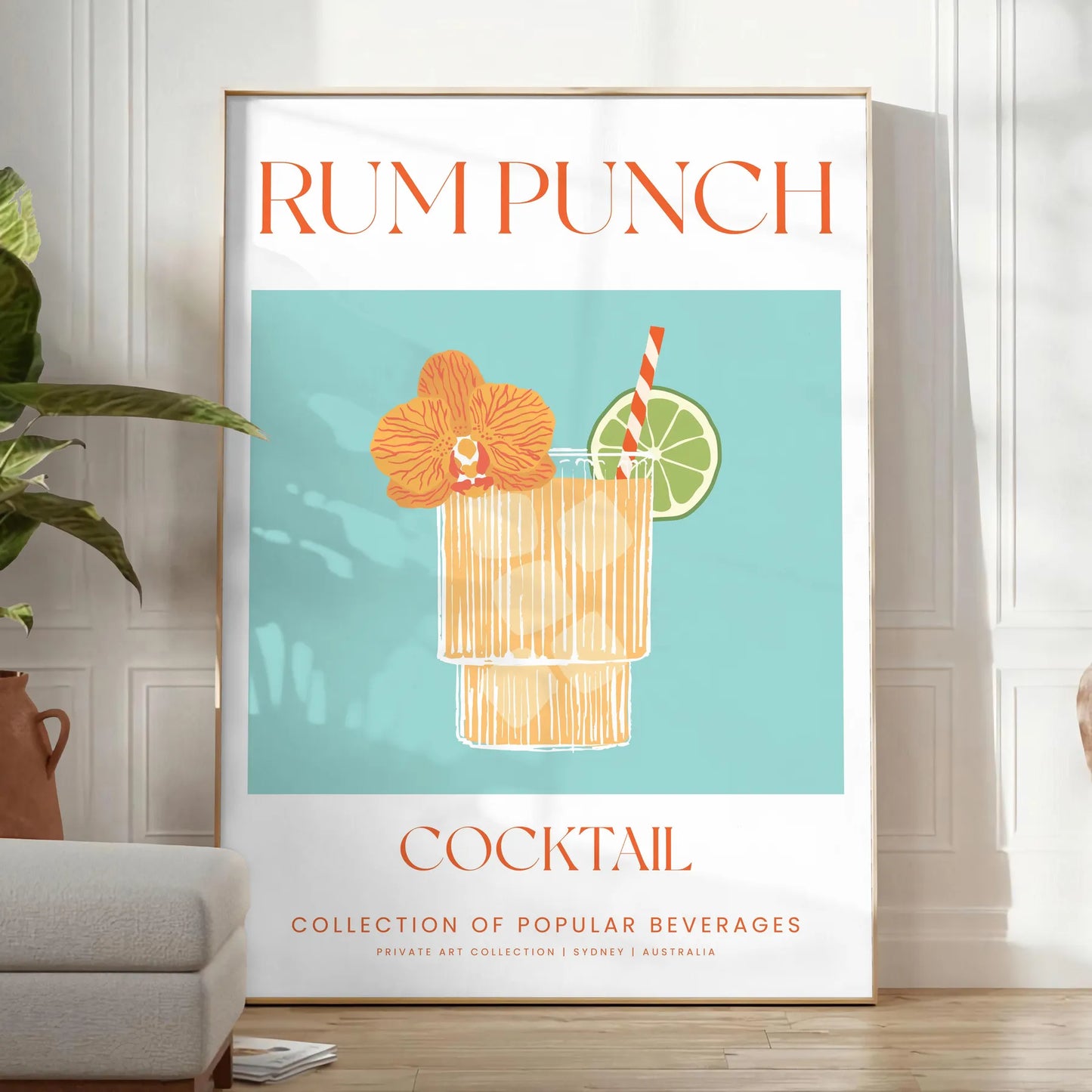 space vibrant rum punch cocktail poster lively green orange hues kitchen wall art unique gift eye print tropical touch room framed frameless version style