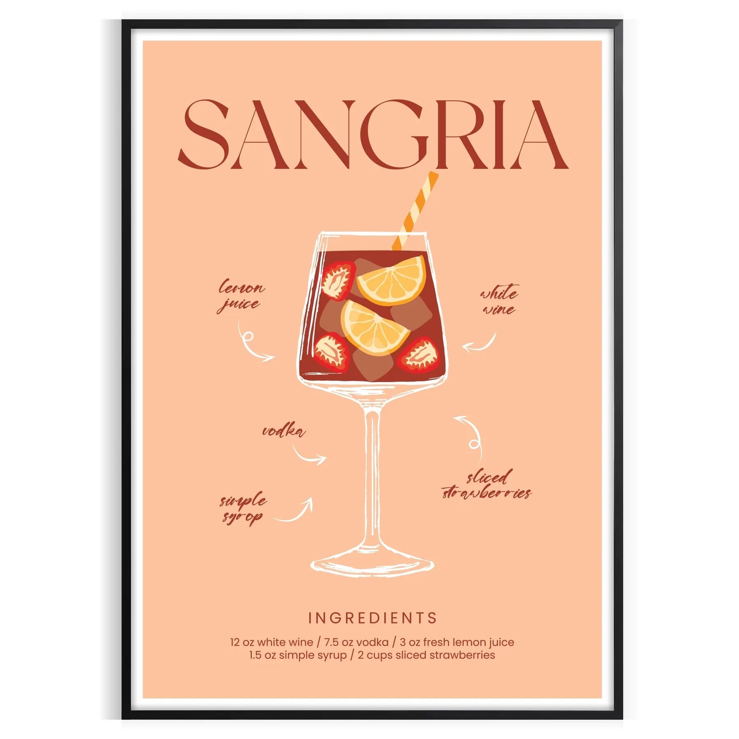 space vibrant Sangria Cocktail Poster rich brown orange hues essence summer captivating wall art perfect gift stylish addition room available A4 cm A0