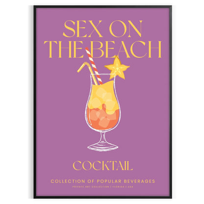 space vibrant Sex Beach cocktail poster burst yellow orange hues stunning wall art perfect gift enthusiasts lovers various dimensions A4 cm A0