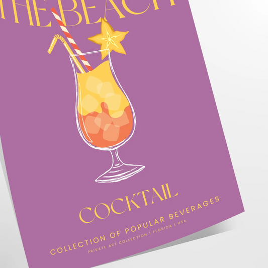space vibrant Sex Beach cocktail poster burst yellow orange hues stunning wall art perfect gift enthusiasts lovers various dimensions A4 cm A0