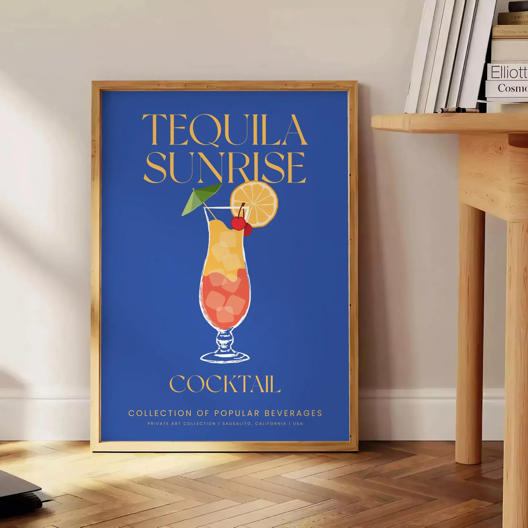 space Tequila Sunrise Cocktail poster vibrant green blue hues wall art thoughtful gift stunning artwork splash color setting personalized touch today