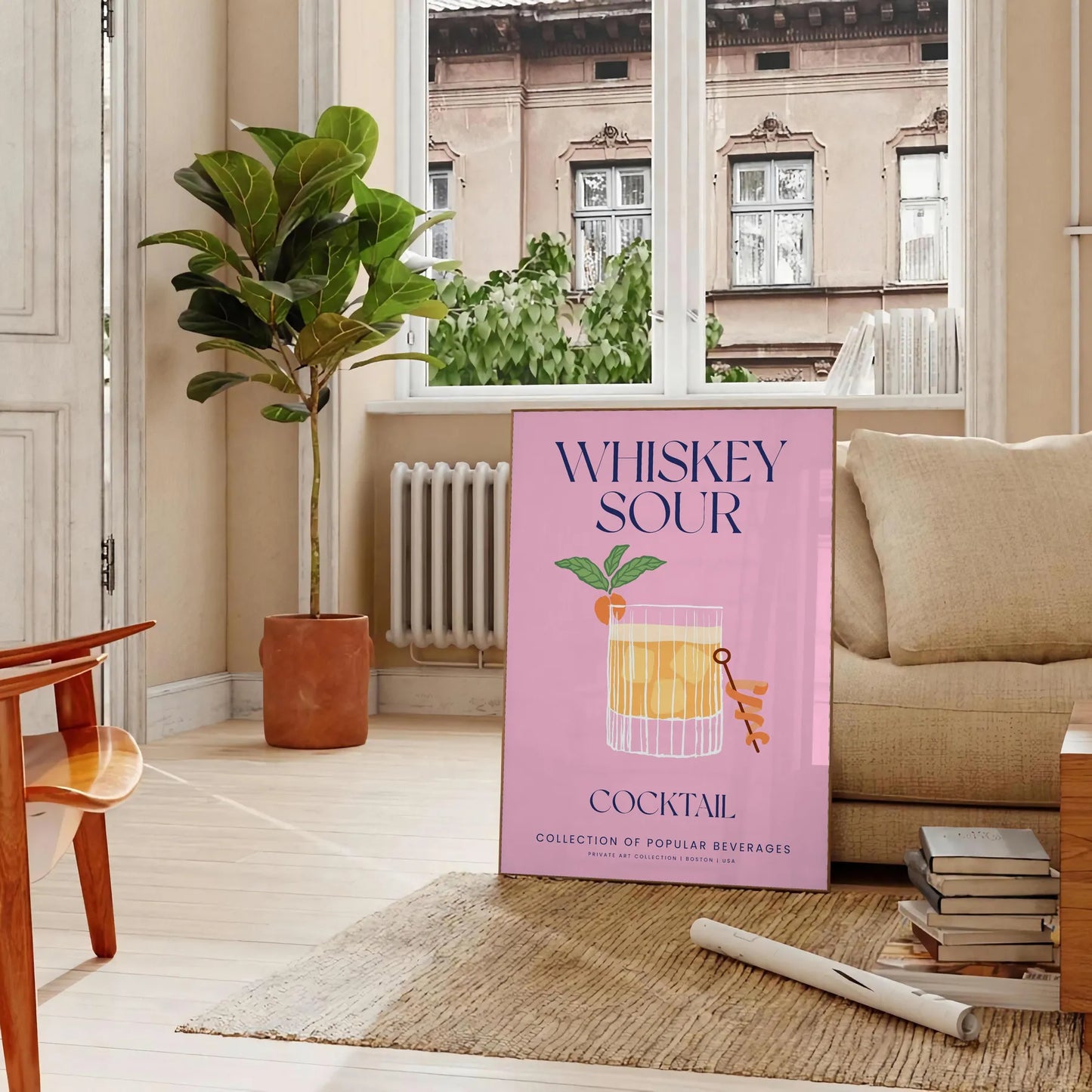 space Whiskey Sour Cocktail Art Poster vibrant yellow blue hues stunning wall splash sophistication unique gift decor A4 cm A0 sizes