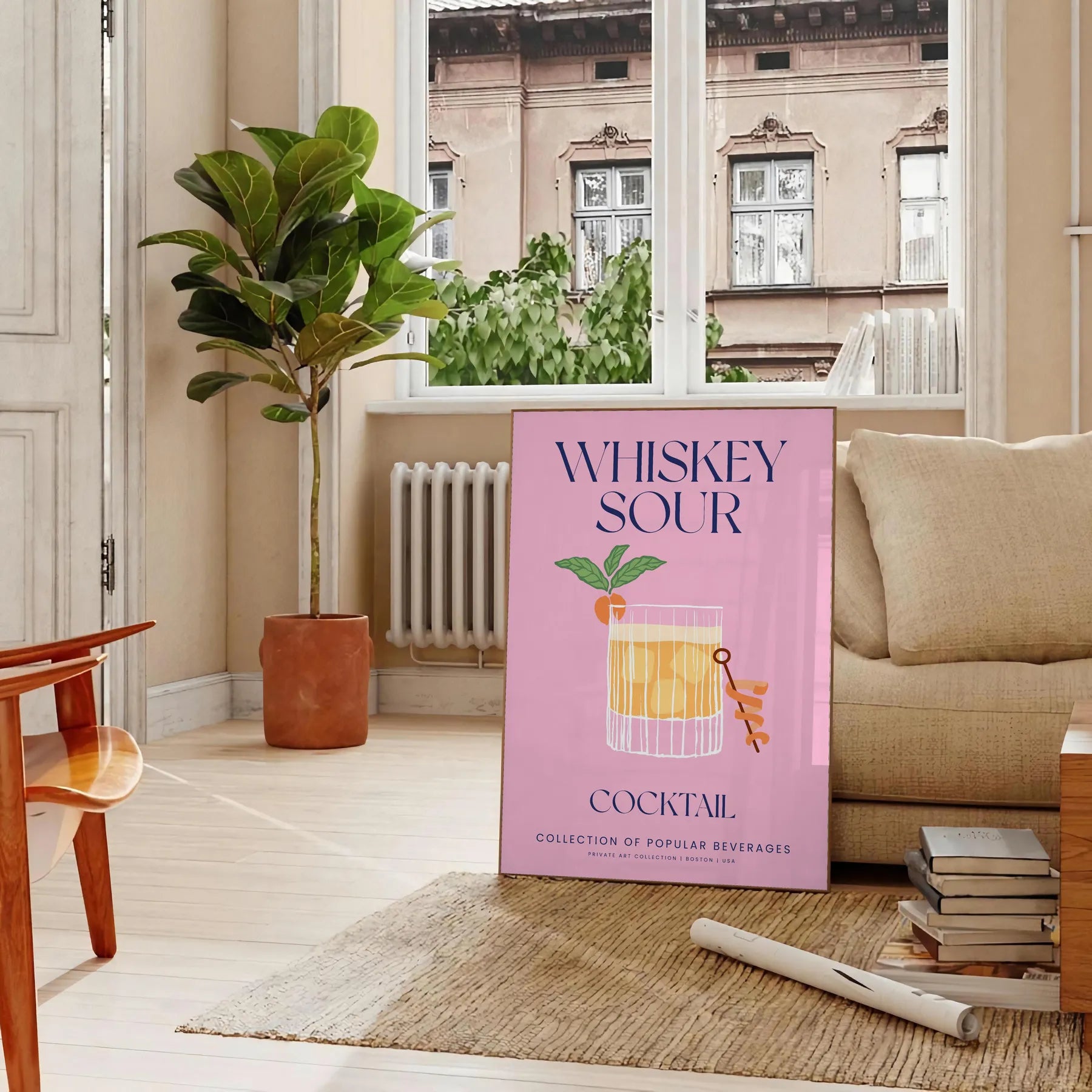 space Whiskey Sour Cocktail Art Poster vibrant yellow blue hues stunning wall splash sophistication unique gift decor A4 cm A0 sizes