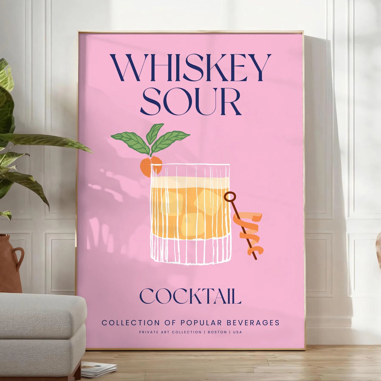 space Whiskey Sour Cocktail Art Poster vibrant yellow blue hues stunning wall splash sophistication unique gift decor A4 cm A0 sizes