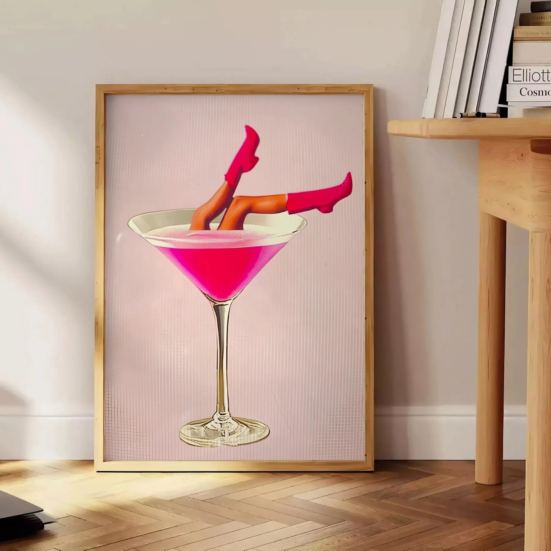 space stunning Woman Cocktail poster vibrant gray orange hues captivating wall art perfect gift elegance modern style room chic print A4 cm A0 dimensions